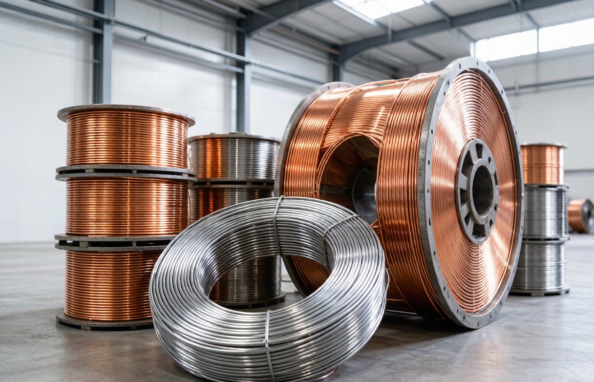 Finished copper and steel wire coils